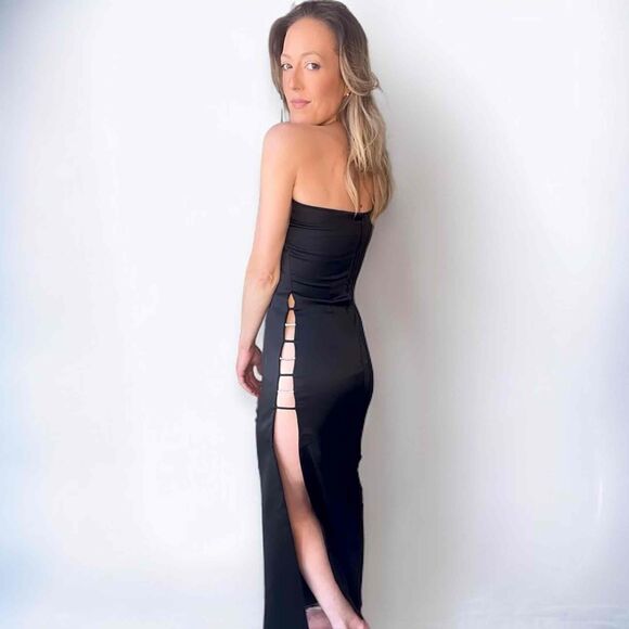 Atria Vintage Cutout Crystals Evening Gown Black Maxi Dress Size Small Excellent - Picture 4 of 8